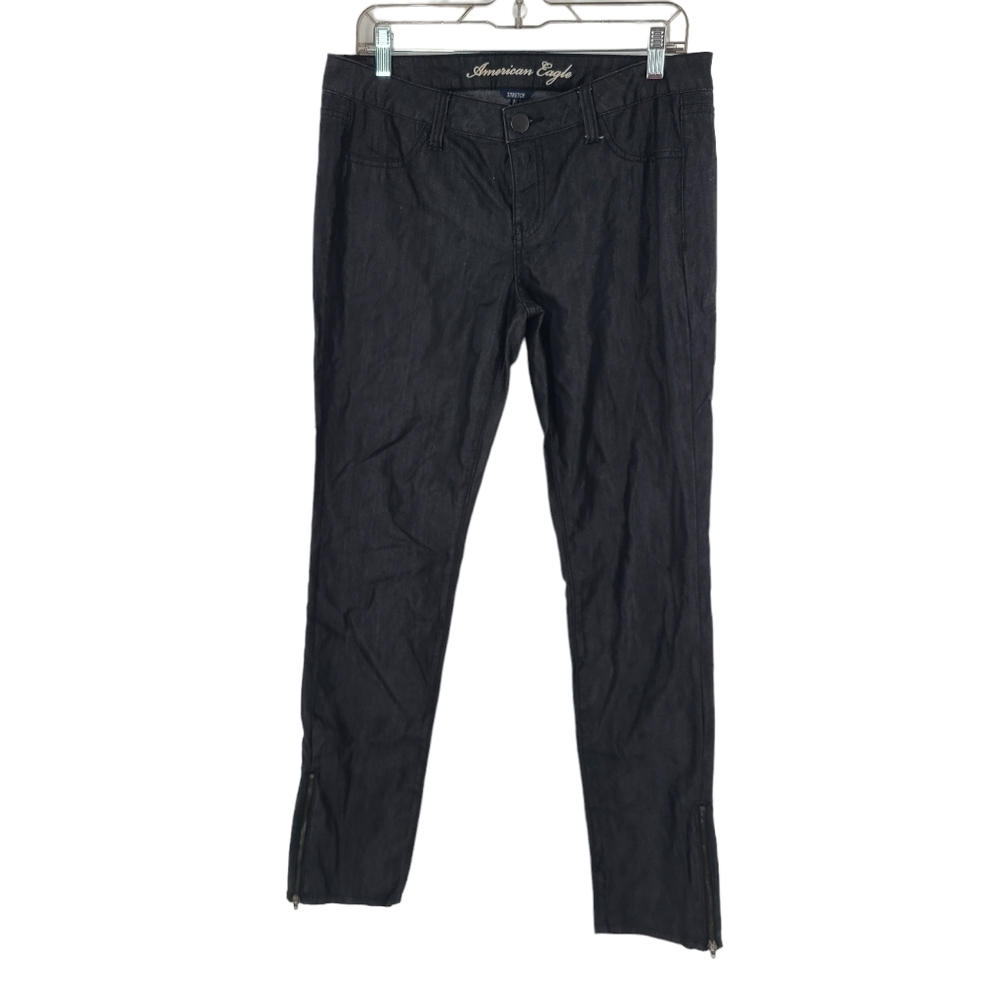 American Eagle Stretch Jegging Hem Zipper Gunmetal Metallic Sz 10.